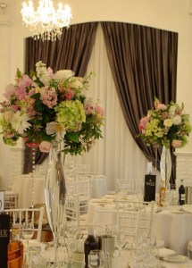 reception venue table styling white flowers