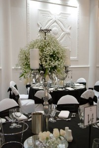 wedding reception table white flowers centerpiece