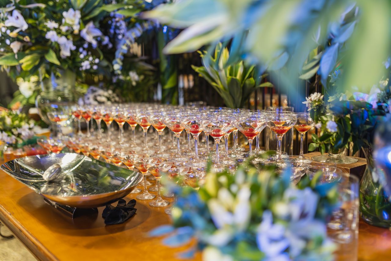 Premium cocktail reception featuring gourmet canapés and drinks at a modern Melbourne wedding celebration