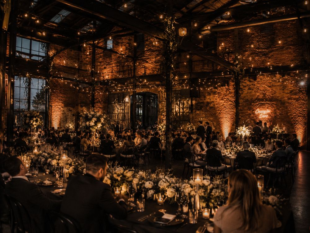 industrial wedding venue lighting transformation