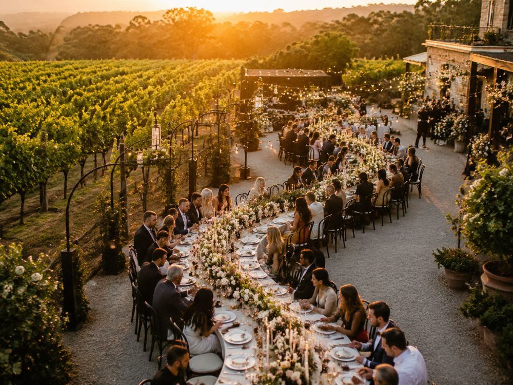serpentine table wedding reception in melbourne vineyard