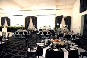 black and white table setup at vogue ballroom