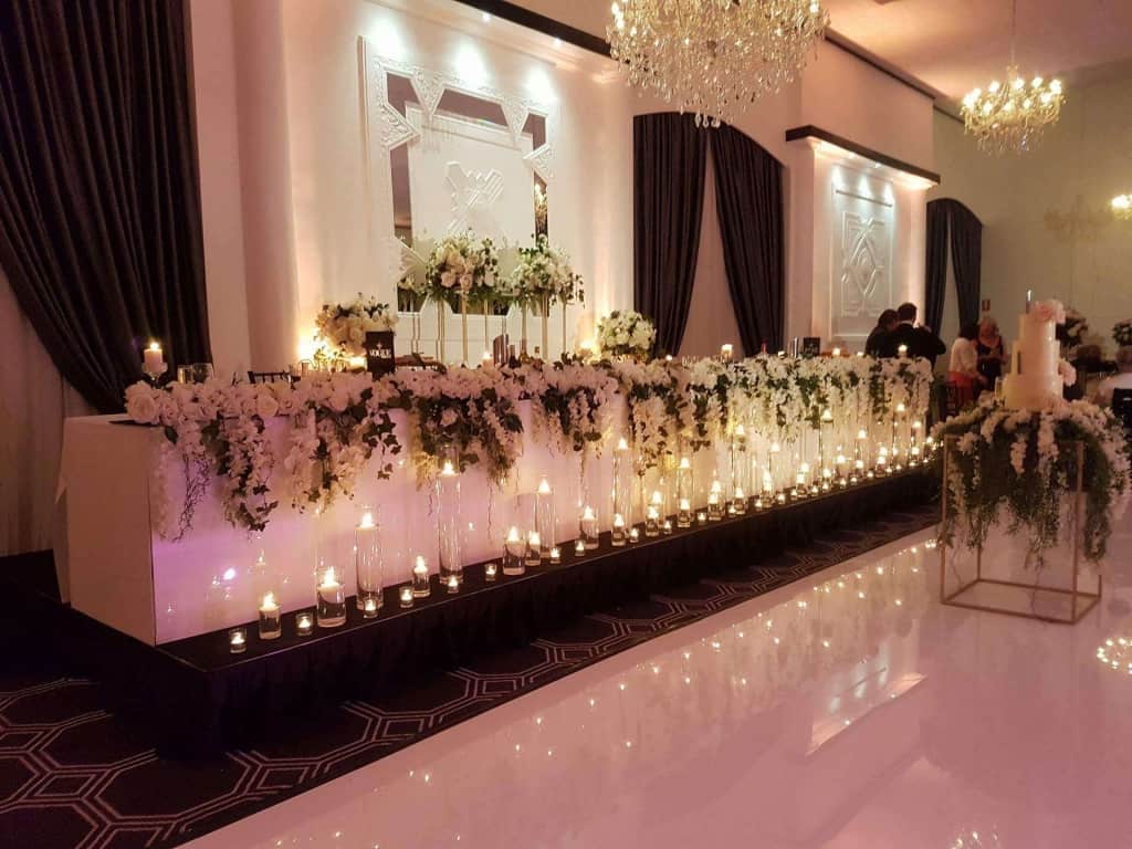bridal table at wedding reception