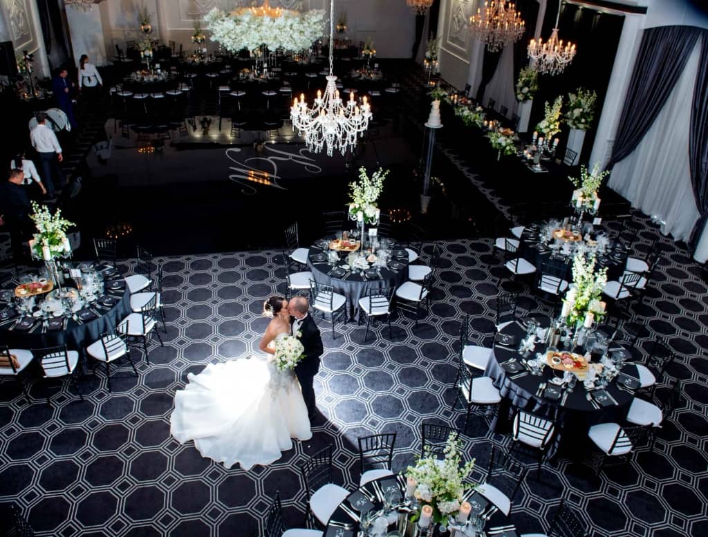 vogue ballroom wedding with black floor