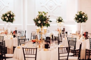 table arrangement at vogue ballroom wedding