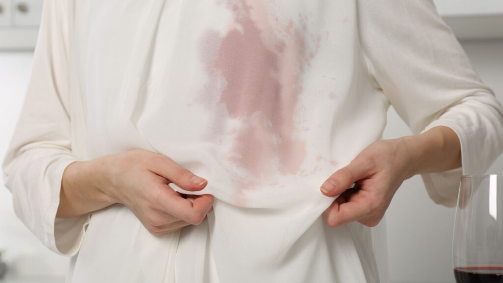 wine stain at wedding dress